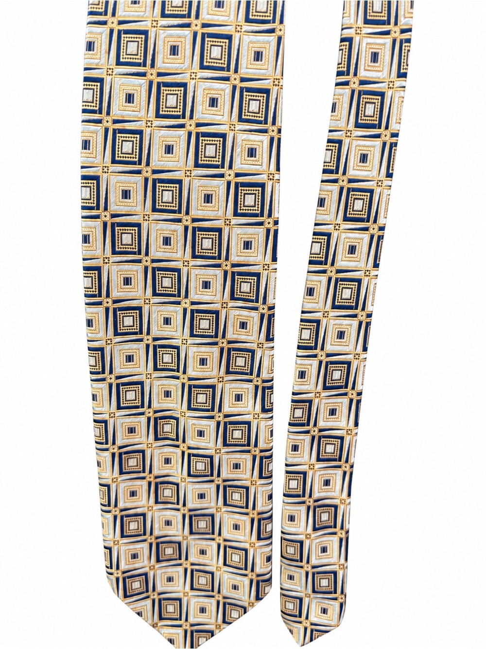 Pronto Uomo Navy and Gold Geometric Square Tie